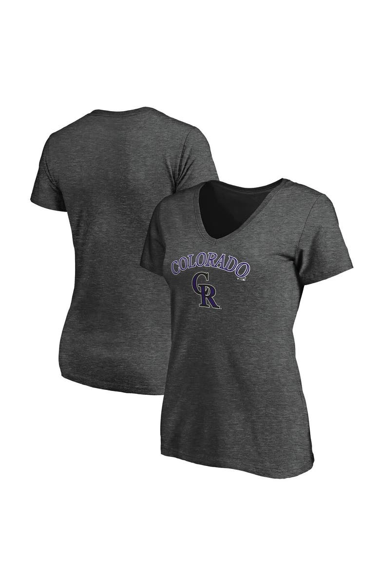 FANATICS Women's Fanatics Branded Heathered Charcoal Colorado Rockies Team Logo Lockup V-Neck T-Shirt, Alternate, color,