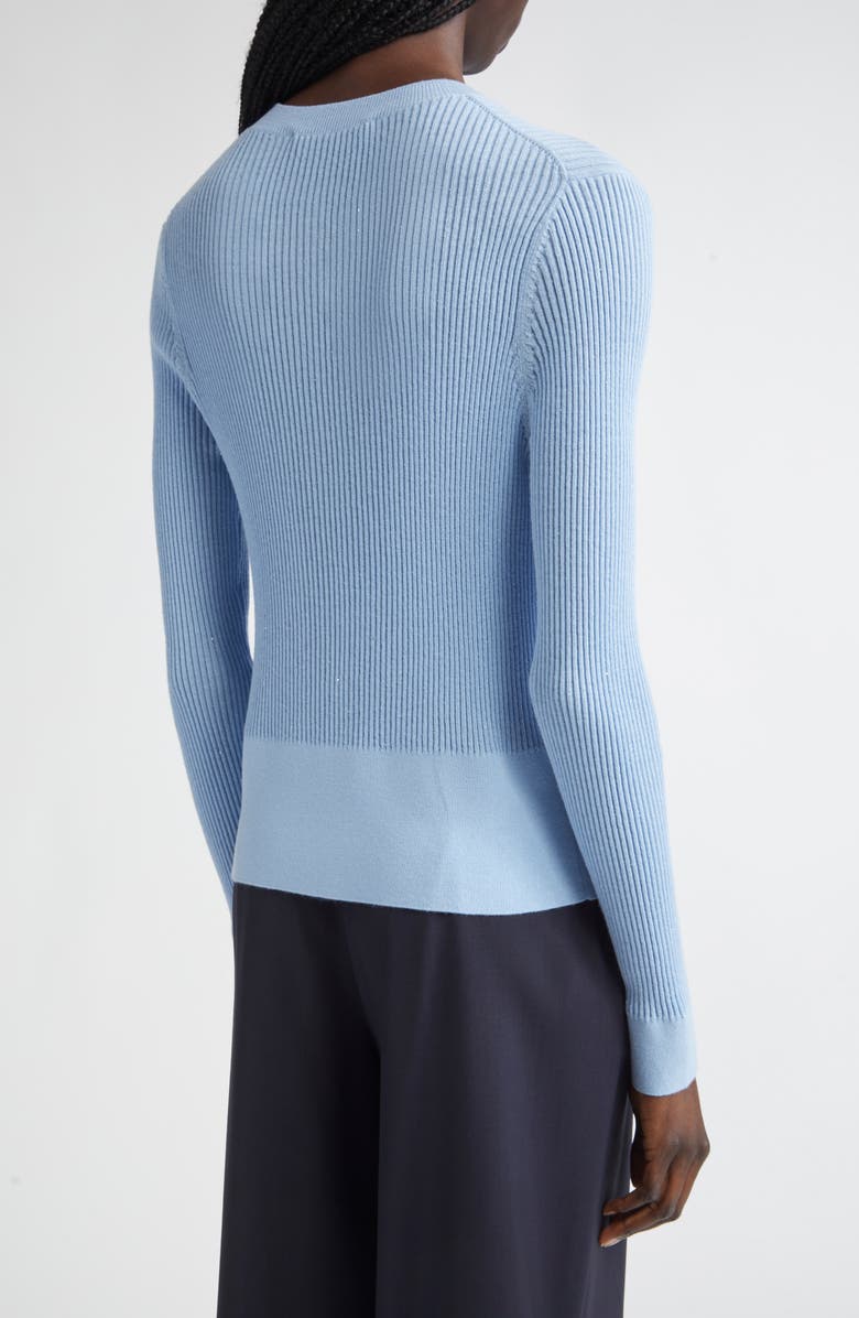 Max Mara Ribera Sequin Rib Fitted Silk & Wool Cardigan, Alternate, color, Light Blue