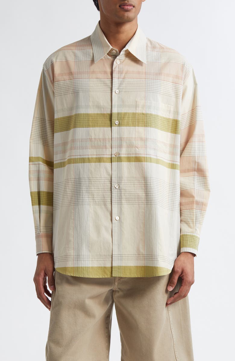 Lemaire Relaxed Check Cotton Button-Up Shirt, Main, color, 