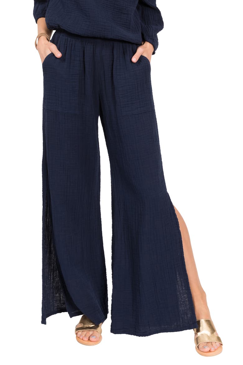 Riley Gauze Split Hem Pants, Main, color, NAVY