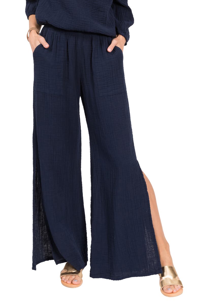 Everyday Ritual Riley Gauze Split Hem Pants, Main, color, Navy
