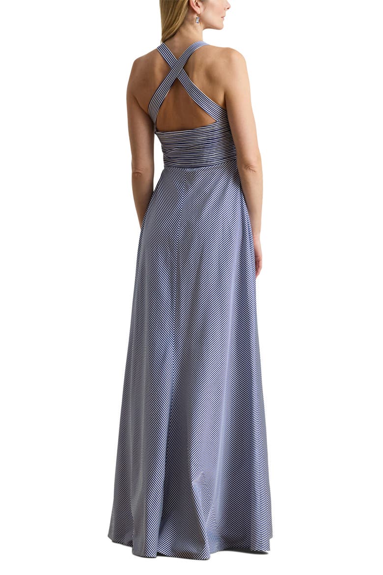 Stripe Crossback Taffeta Gown, Alternate, color, BLUE/ WHITE