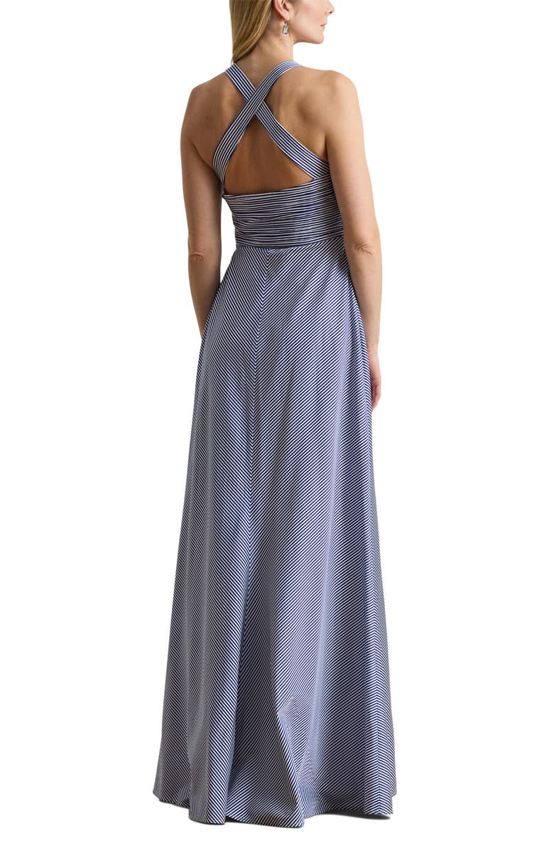 Lauren Ralph Lauren Stripe Crossback Taffeta Gown, Alternate, color, Blue/ White
