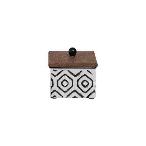 4.5" x 5" Premium White Enamel Metal Geometric Pattern Luxury Jewelry Trinket Box
