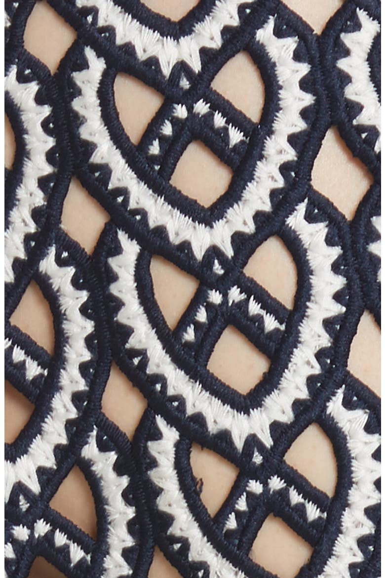 Sweetheart Crochet Pleated Midi Dress, Alternate, color, NAVY/ WHITE