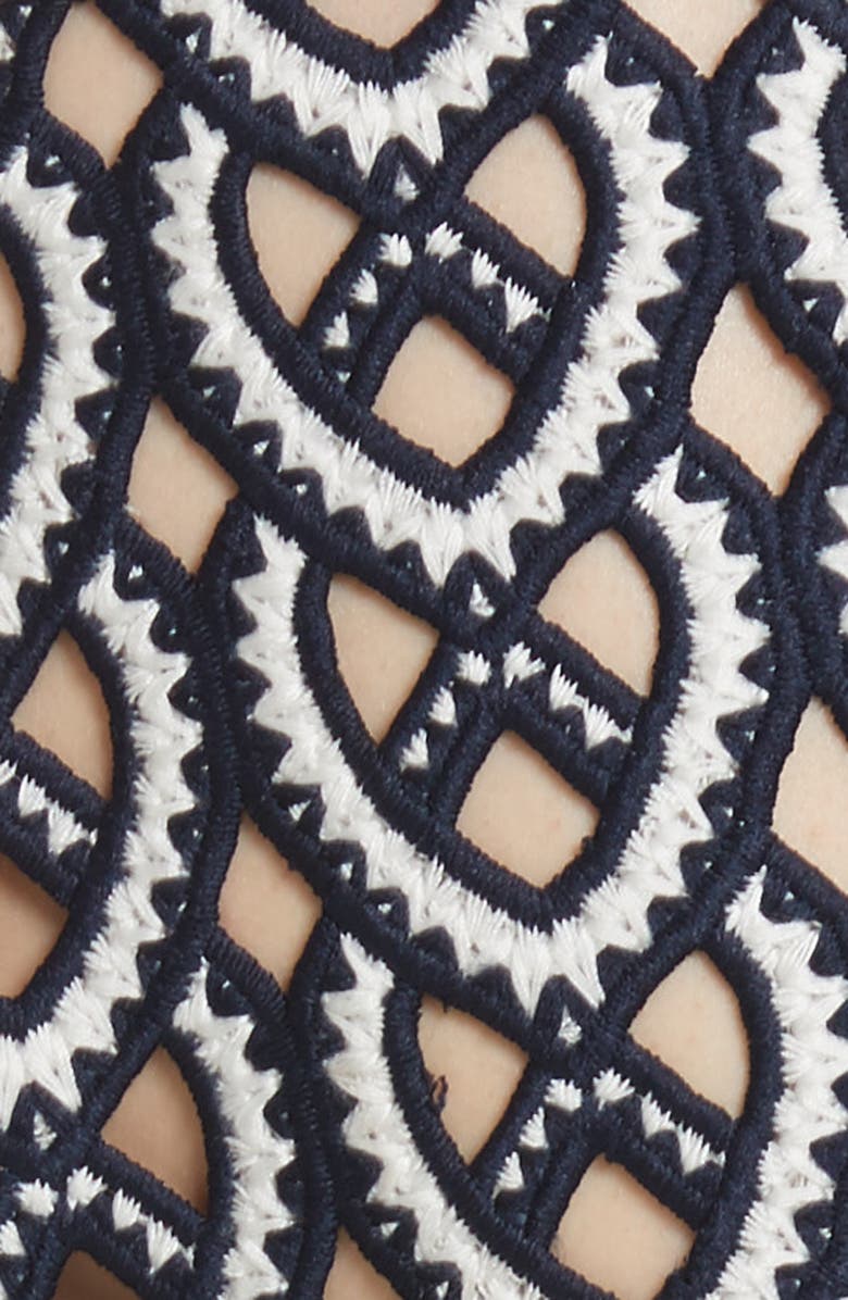 Self-Portrait Sweetheart Crochet Pleated Midi Dress, Alternate, color, 