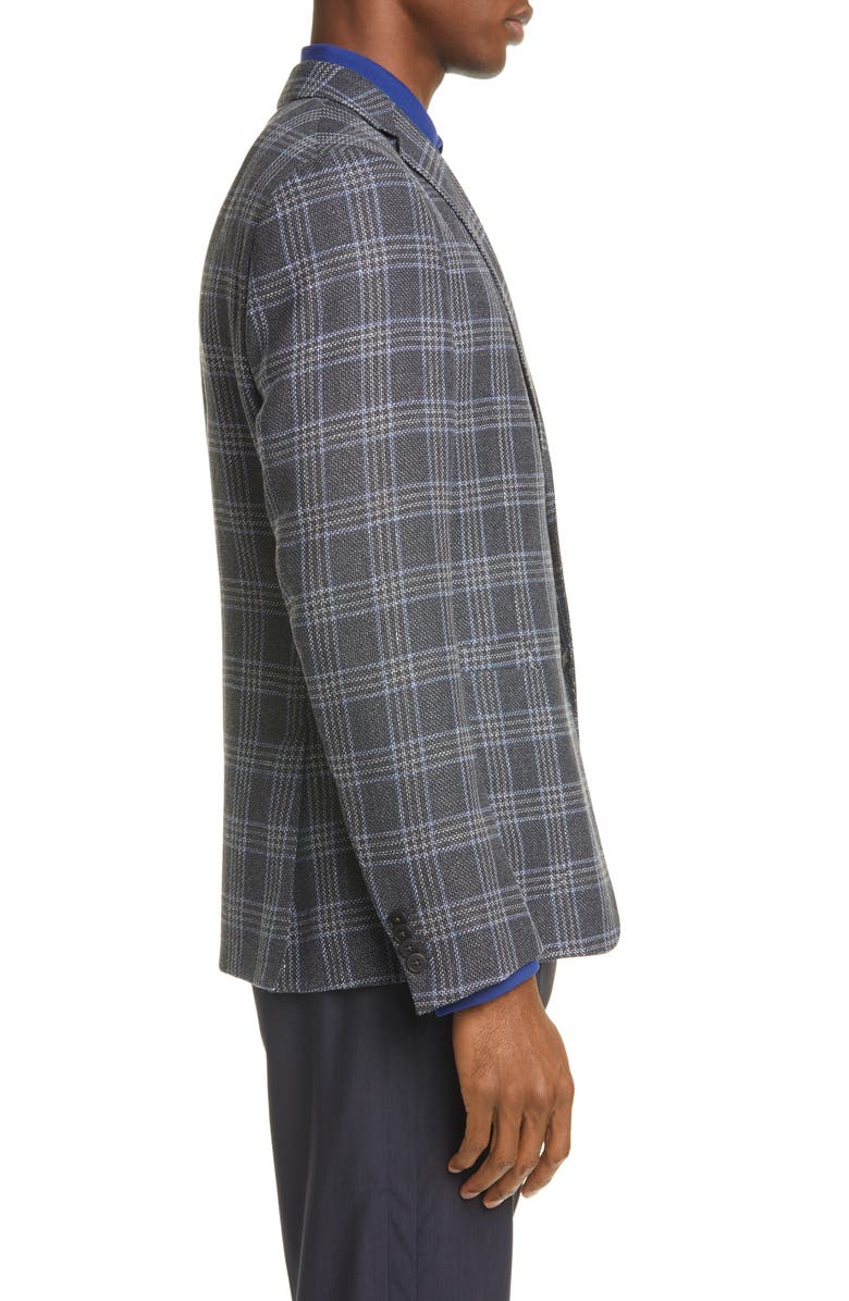 Z Zegna Trim Fit Plaid Wool & Linen Sport Coat, Alternate, color,