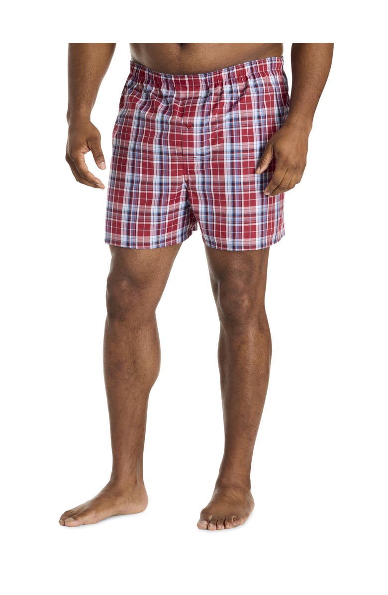 Harbor Bay by DXL Big & Tall 3-Pack Plaid Woven Boxers, Main, color, Rio Red