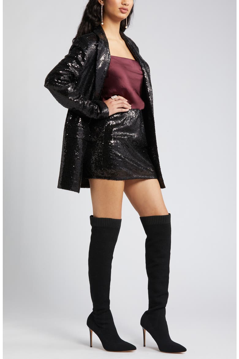 Single Breasted Sequin Blazer, Alternate, color, BLACK
