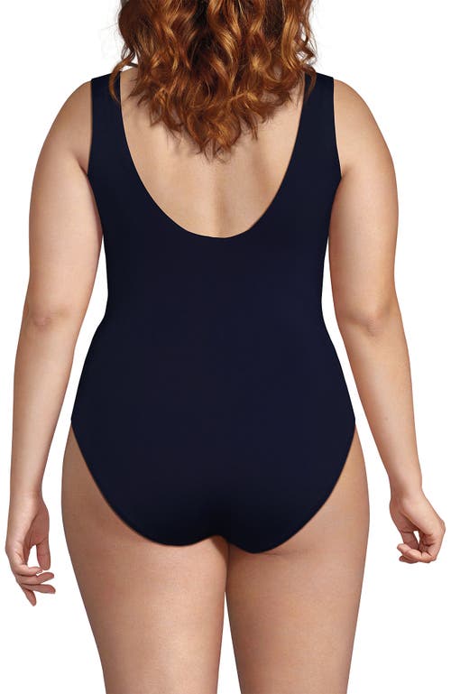 Lands' End Chlorine Resistant Side Tie Wrap High Leg One Piece Swimsuit In Blue