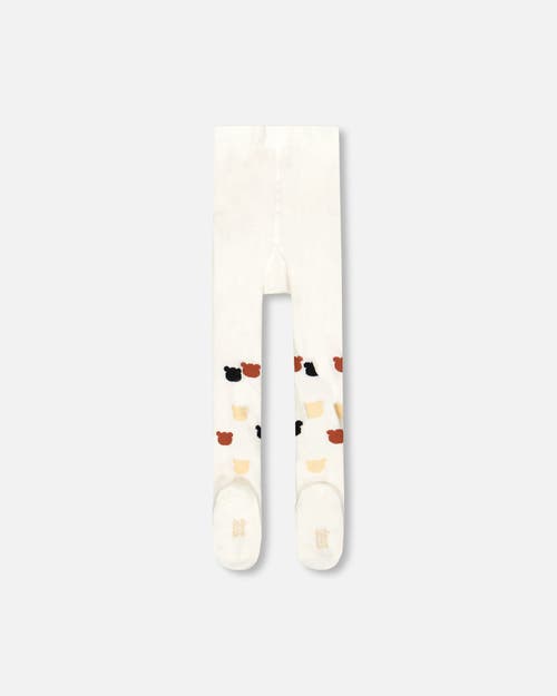 Deux Par Deux Knit Tights With Teddy Bear In White