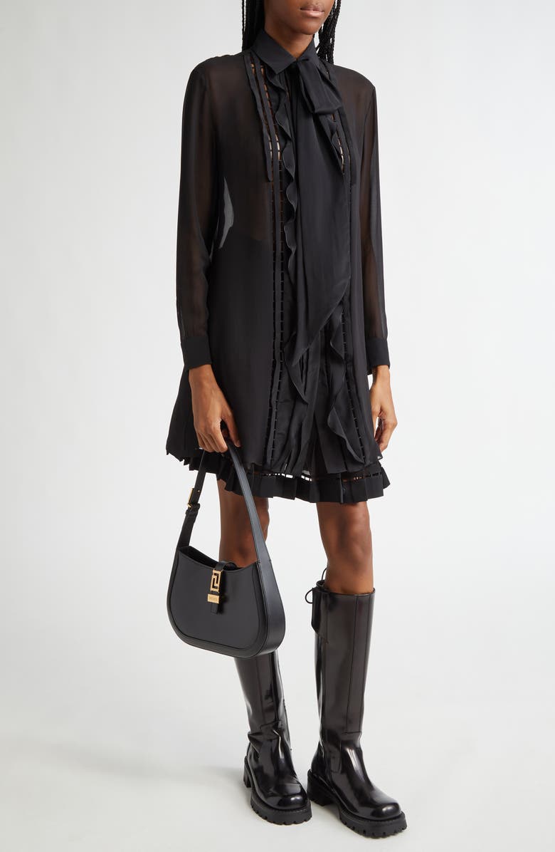 Versace Pussy Bow Long Sleeve Silk Georgette Shirt, Alternate, color,