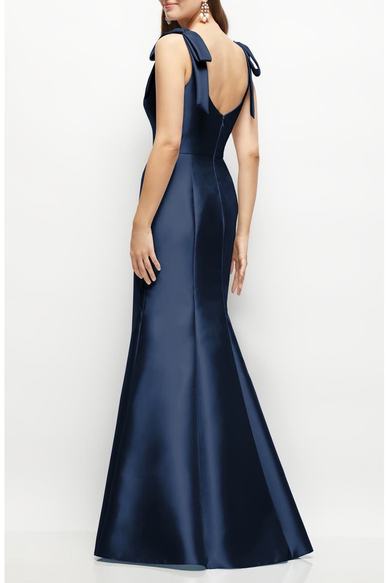 Bow Strap Satin Twill Trumpet Gown, Alternate, color, MIDNIGHT