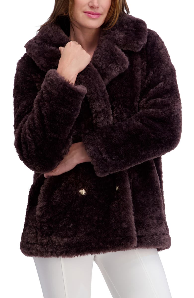 Kensie Faux Shearling Coat, Alternate, color, Chocolate
