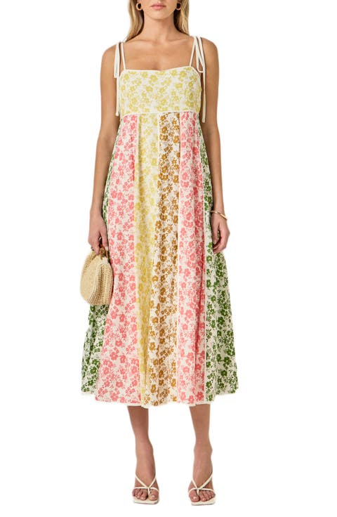 Colorblock Floral Tie Strap Midi Sundress