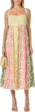 English Factory Colorblock Floral Tie Strap Midi Sundress