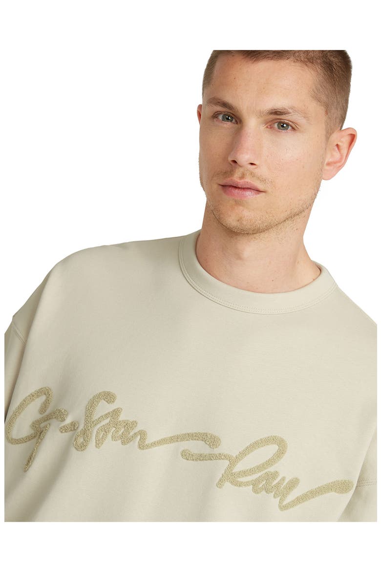 Chenille G-Script Loose Organic Cotton Crewneck Sweatshirt, Alternate, color, WHITEBAIT