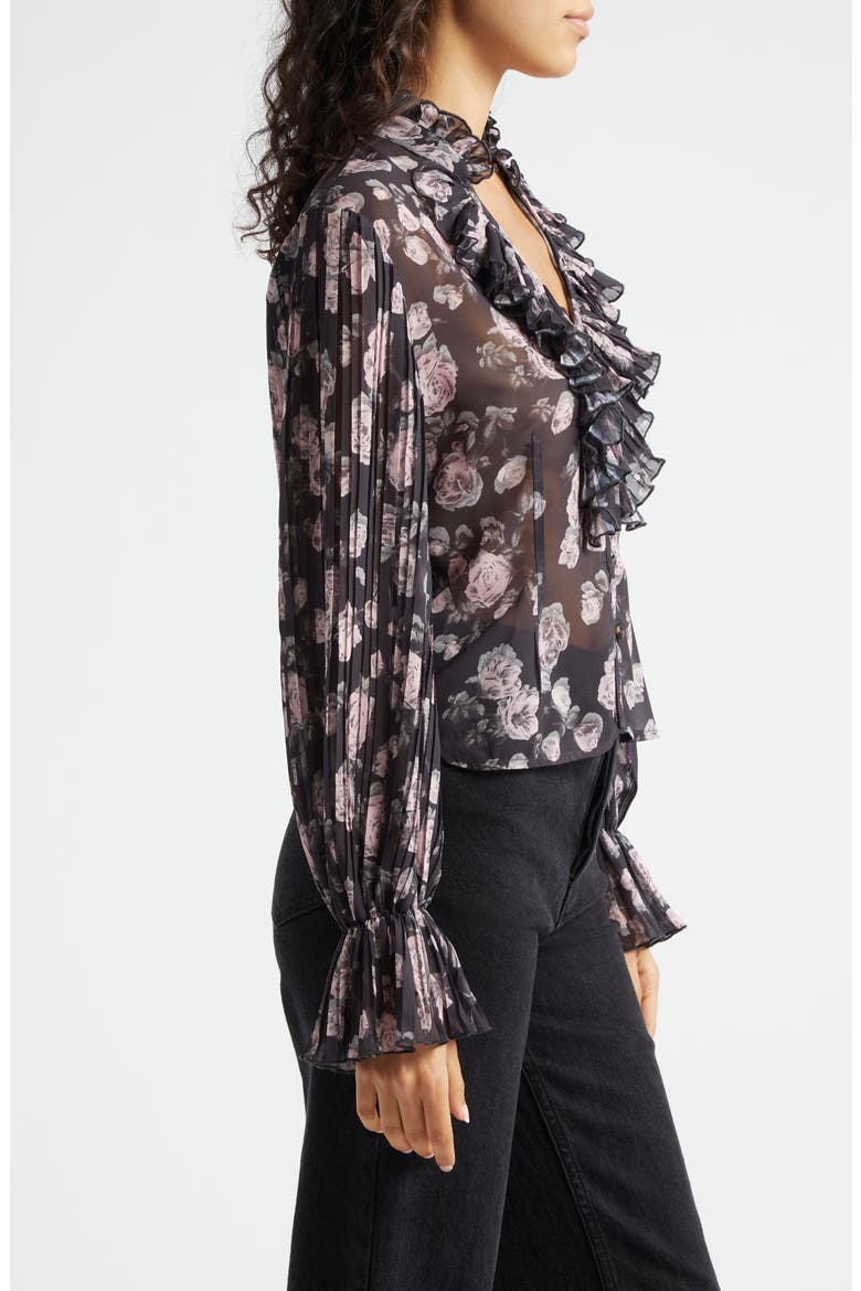 Floral Print V-Neck Shirt, Alternate, color, PHANTOM