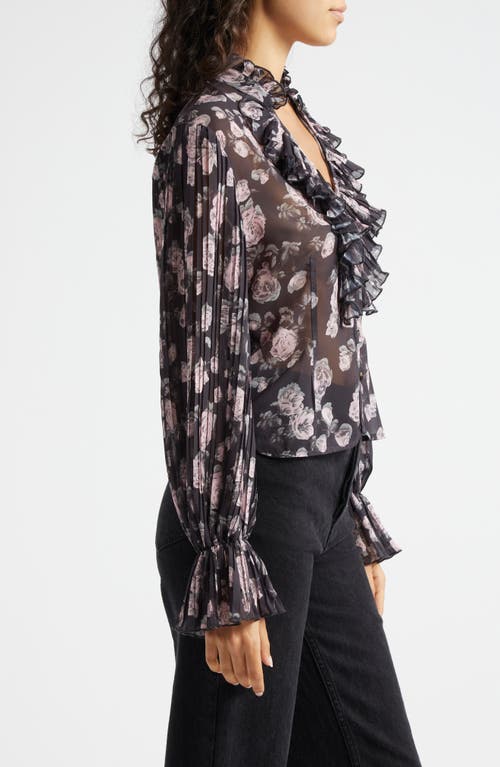 Ganni Floral Print V-neck Shirt In Phantom