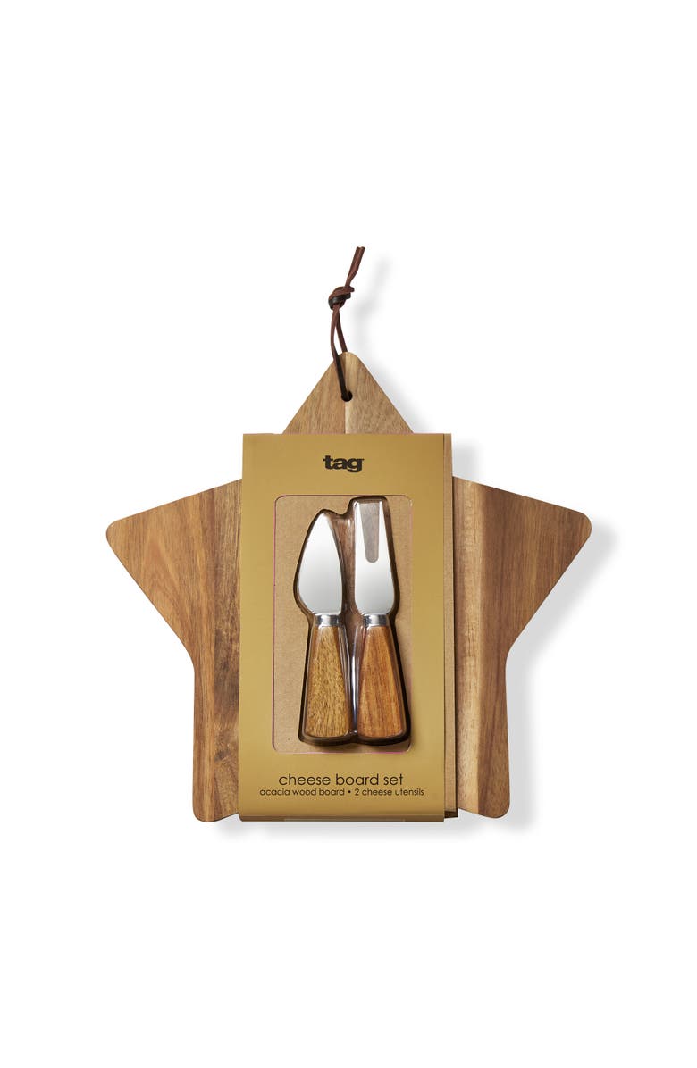 tag Star Board Cheese Utensil Set Natural Wood for Christmas, Main, color,