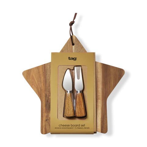 Star Board Cheese Utensil Set Natural Wood for Christmas