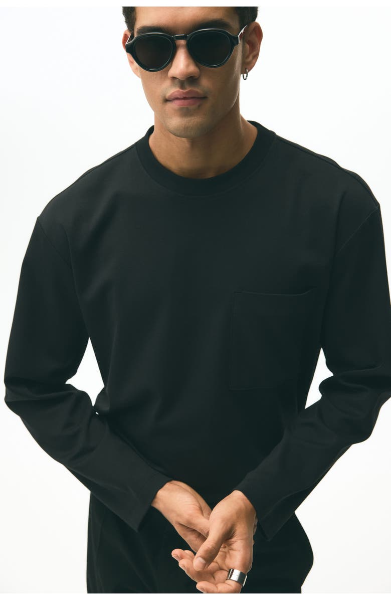 H&M Loose Fit Long-sleeved Jersey Top, Alternate, color, Black