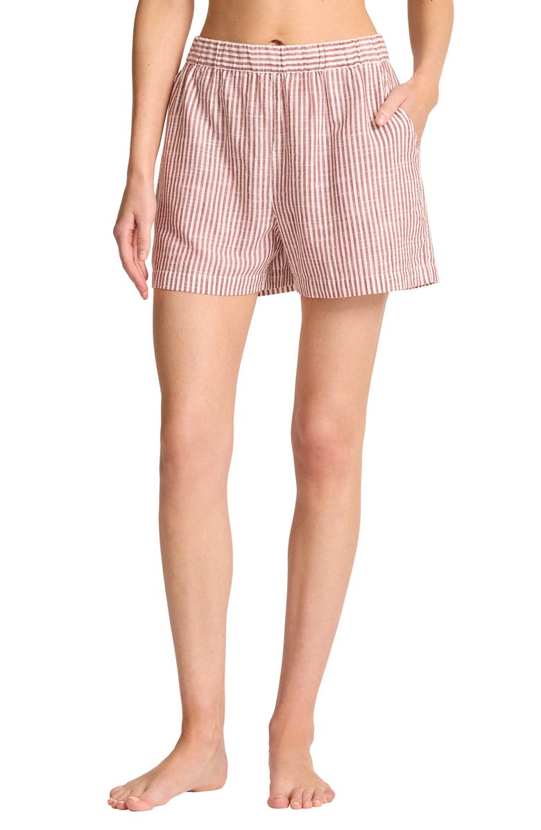 Tommy Bahama Shoreline Stripe Cotton Cover-Up Shorts, Main, color, Deep Sienna