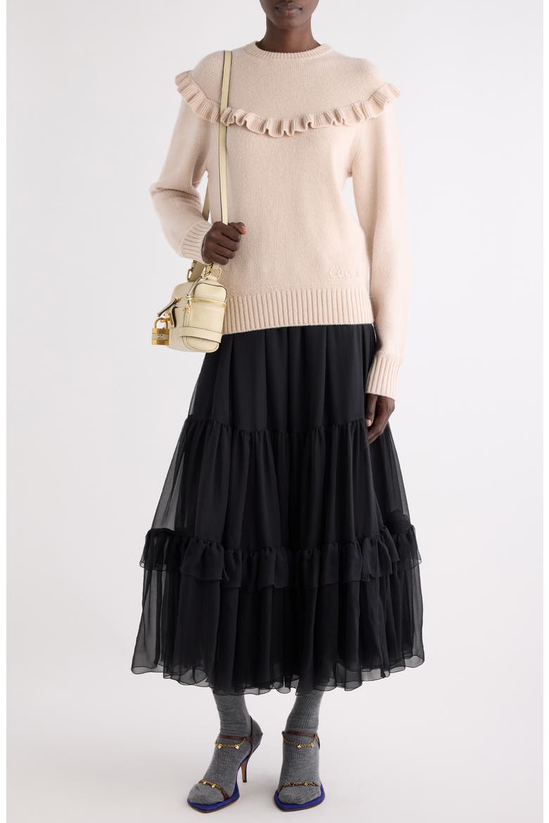 Ruffle Trim Wool & Cashmere Sweater, Alternate, color, SWEET IVORY