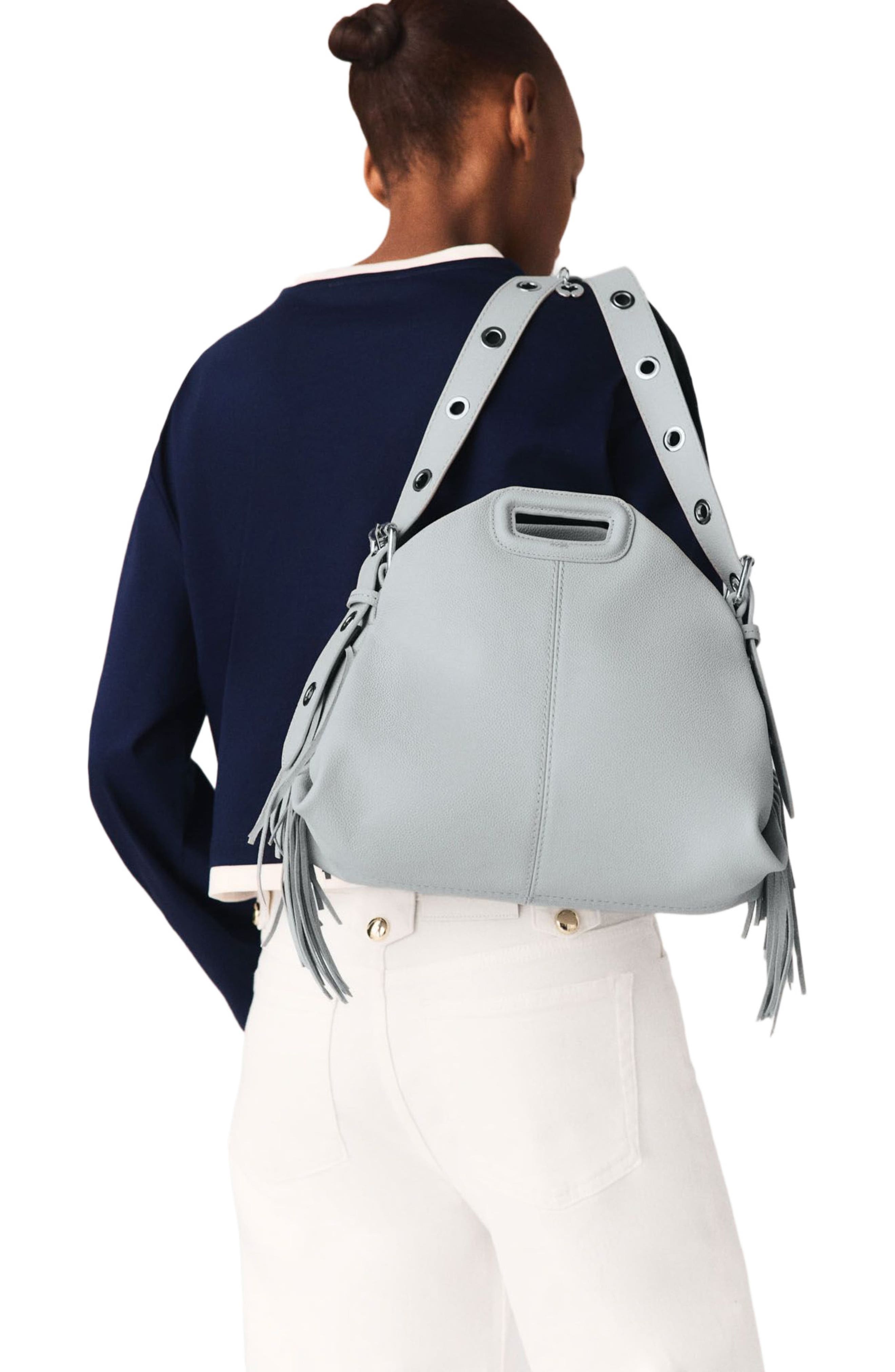 maje Grained leather Miss M bag, Alternate, color, Light Grey