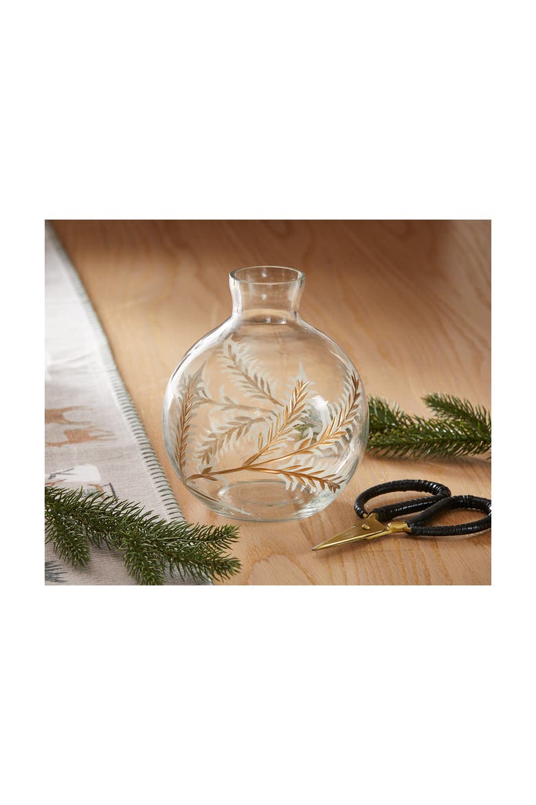 Botanical Etched Glass Vase for Decorative Bouquets Clear, Alternate, color, Clear