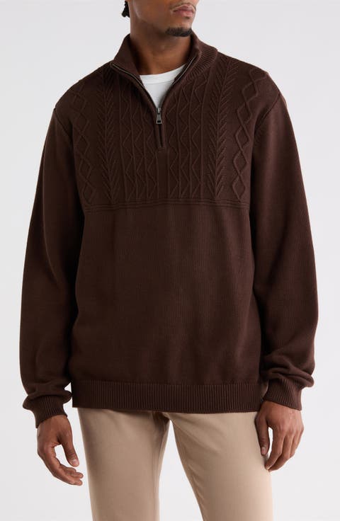 Cable Mock Neck Quarter Zip Sweater