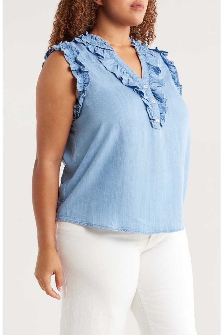 Ruffle Trim Sleeveless Chambray Top, Alternate, color, LIGHT BLUE