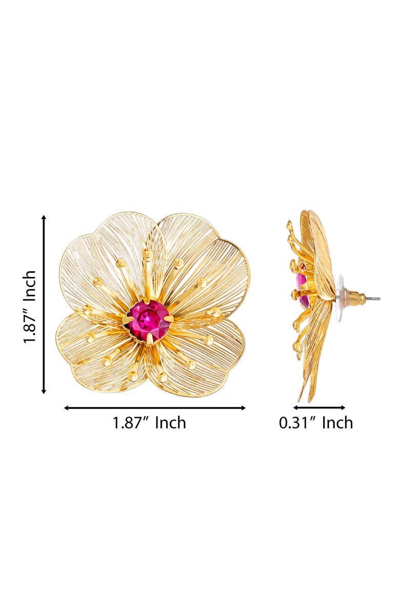 Gold-Tone Filigree Flower Stud Earrings with Pink Crystal Center, Alternate, color, Gold tone
