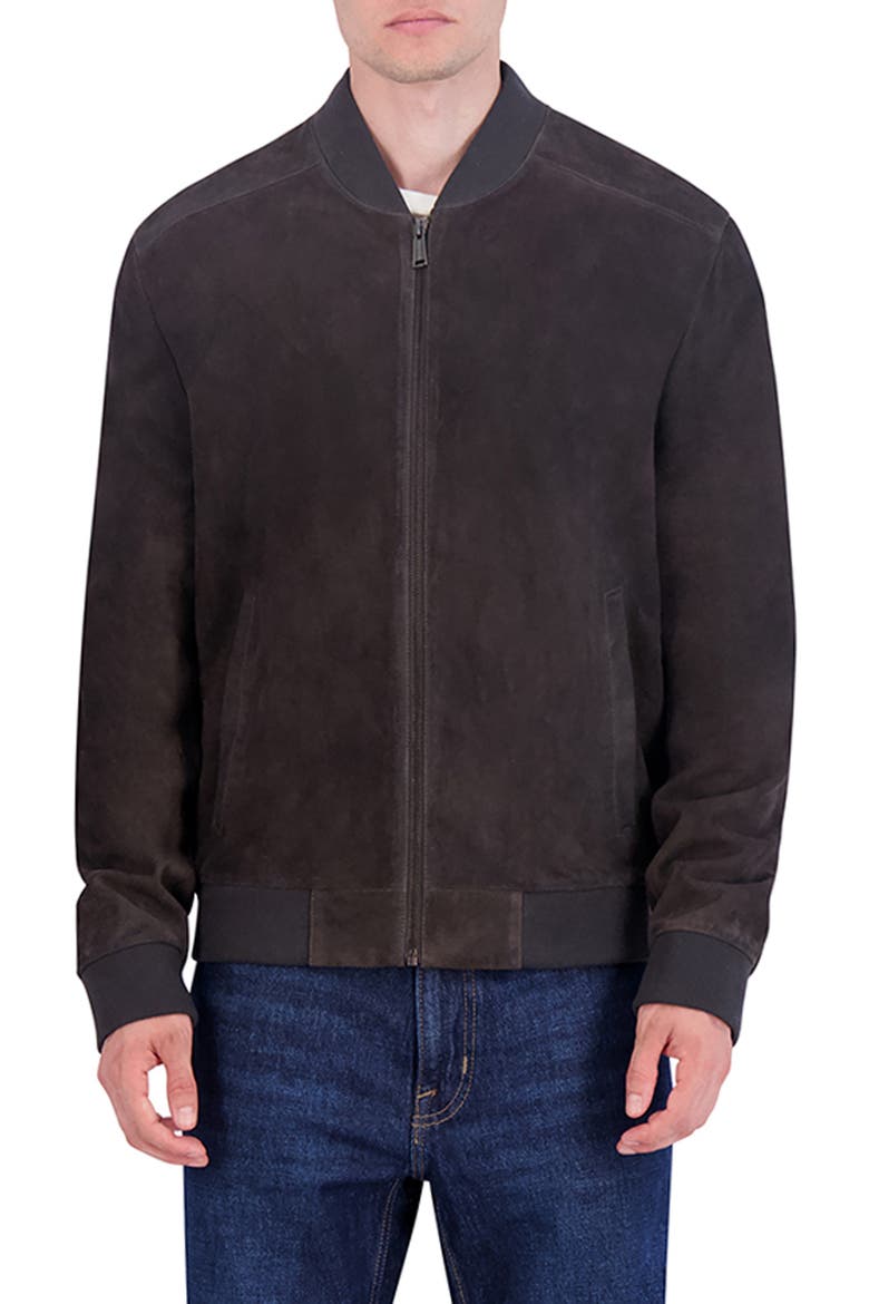 Suede Bomber Jacket, Main, color, GREY