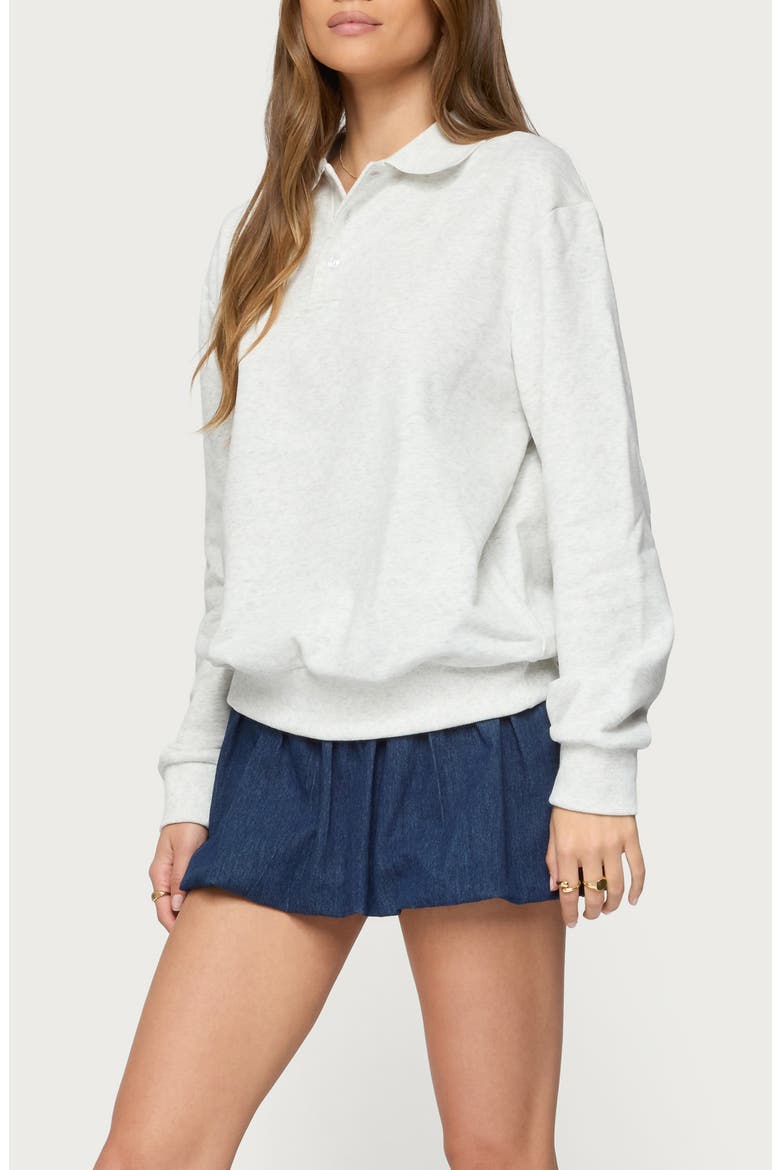 Scholar Oversize Cotton Blend Polo Sweatshirt, Alternate, color, GRAY-MELANGE
