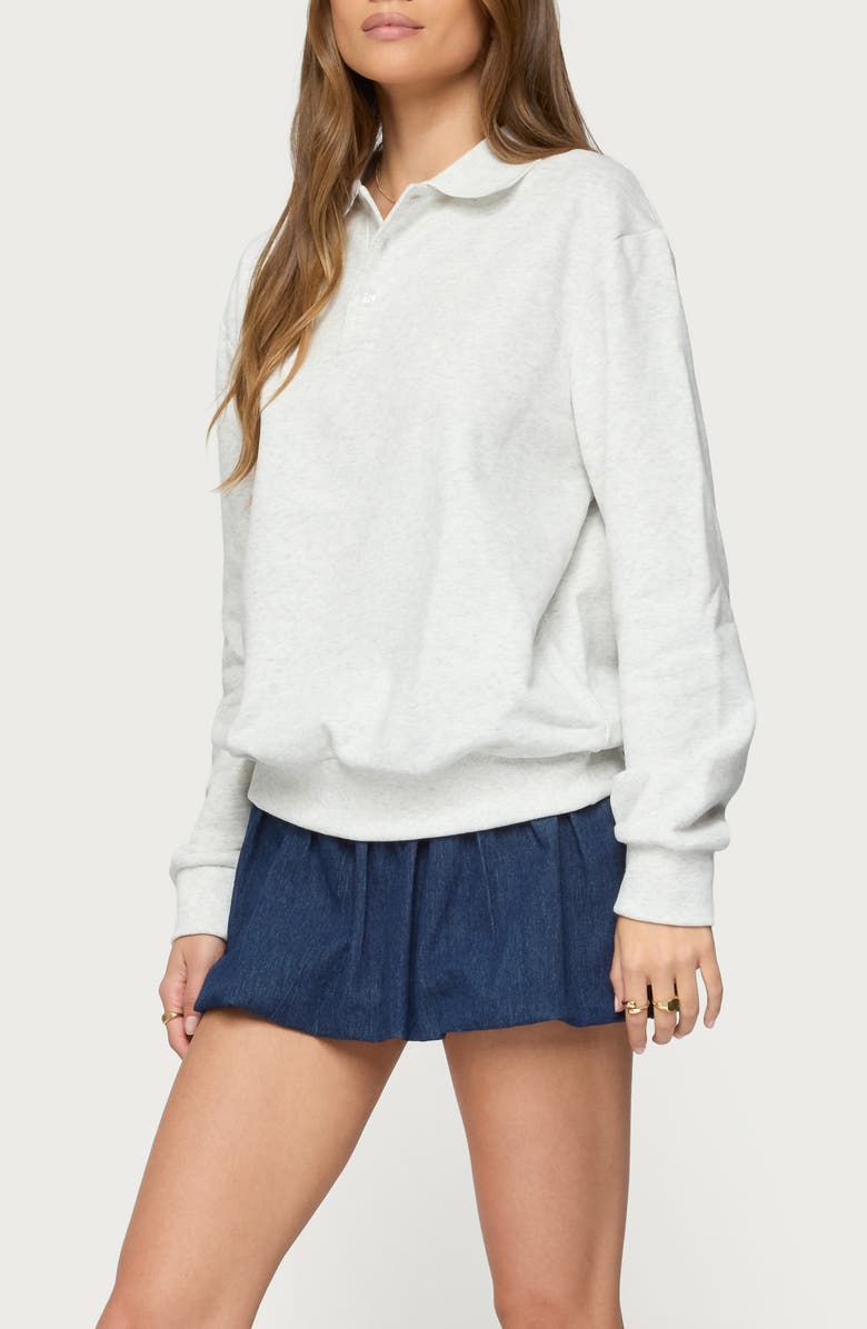 EDIKTED Scholar Oversize Cotton Blend Polo Sweatshirt, Alternate, color, Gray-Melange