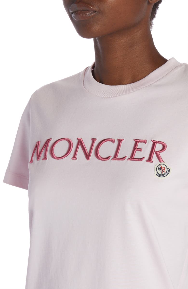 Moncler Embroidered Logo Cotton Crewneck T-Shirt, Alternate, color, Pink
