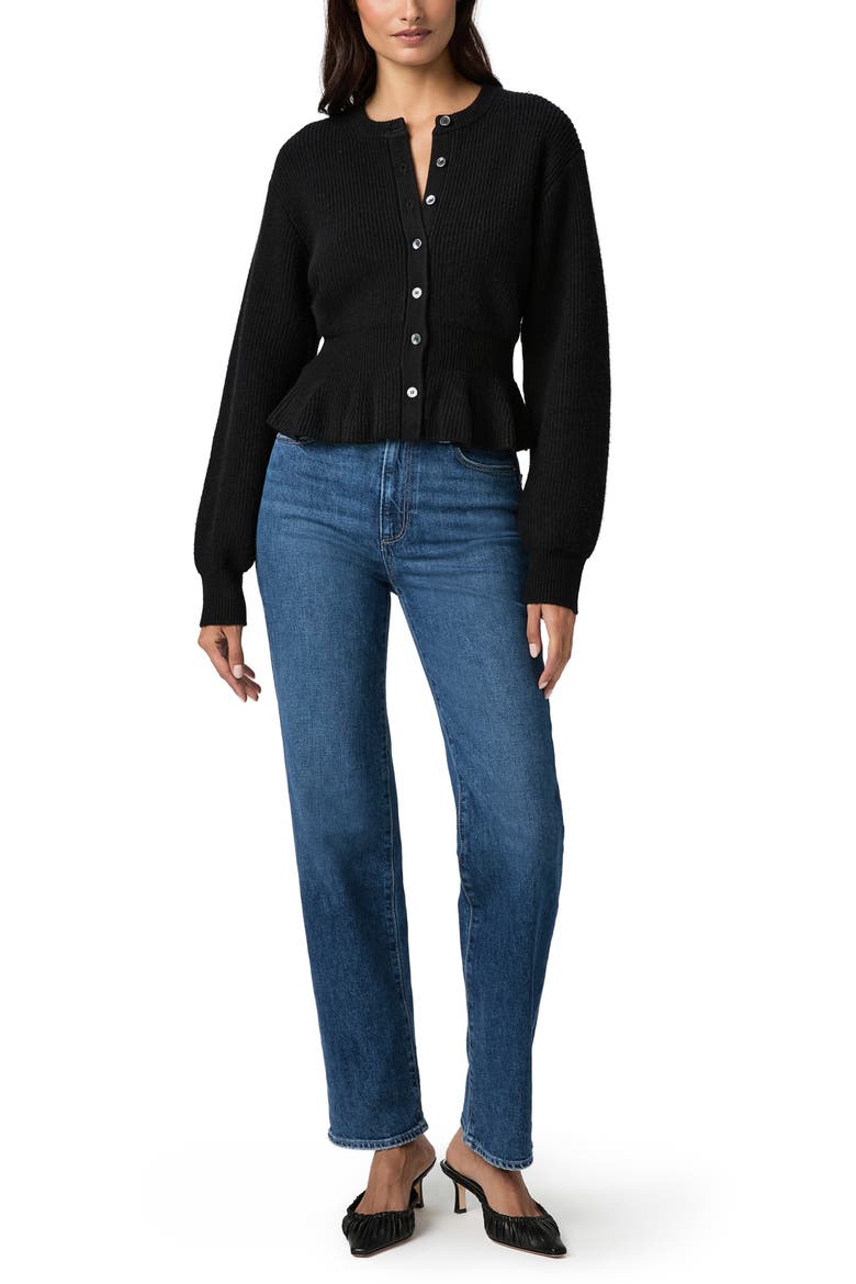 Roslin Wool Blend Peplum Cardigan, Alternate, color, BLACK