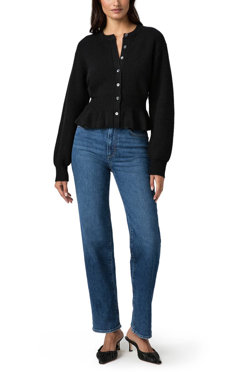 PAIGE Roslin Wool Blend Peplum Cardigan, Alternate, color, Black