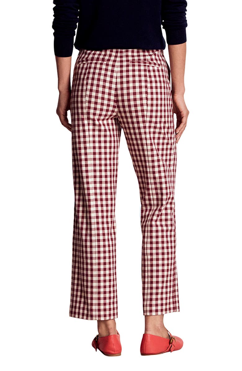 Boden Gingham Cotton Blend Smart Straight Leg Pants, Alternate, color, Port Gingham