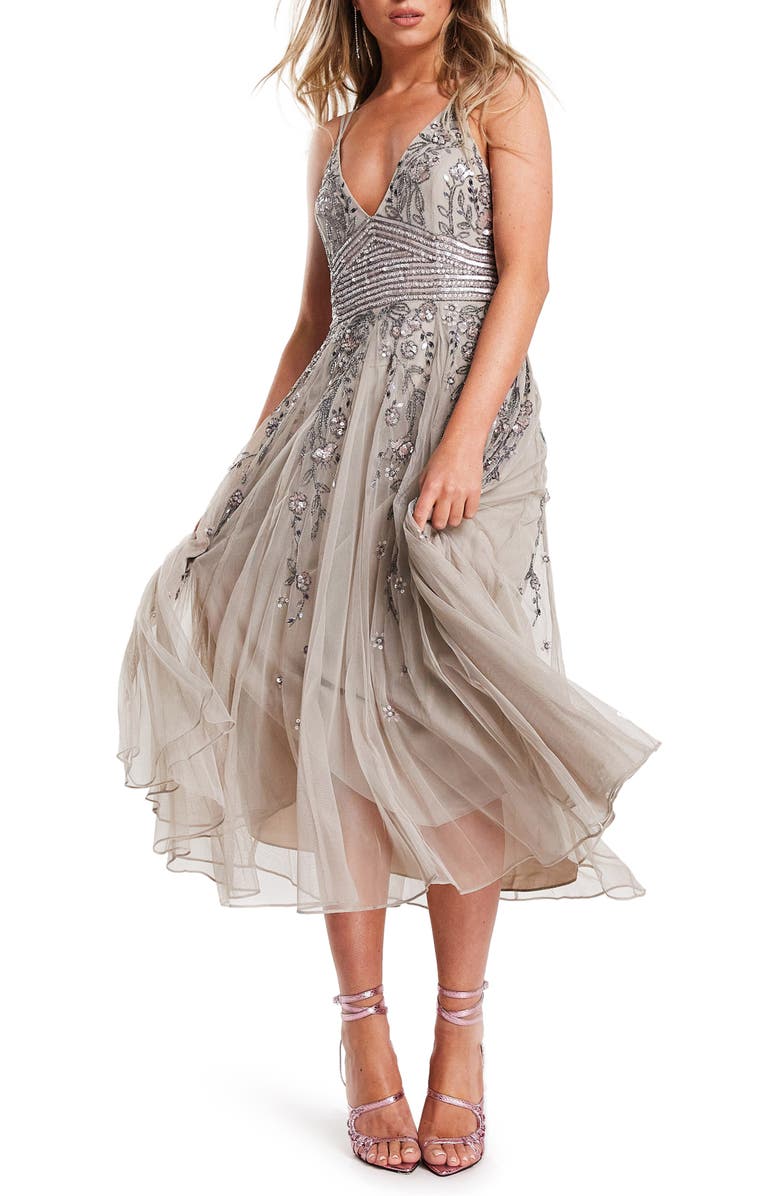 ASOS DESIGN Strappy Floral Embellished Midi Dress, Main, color,