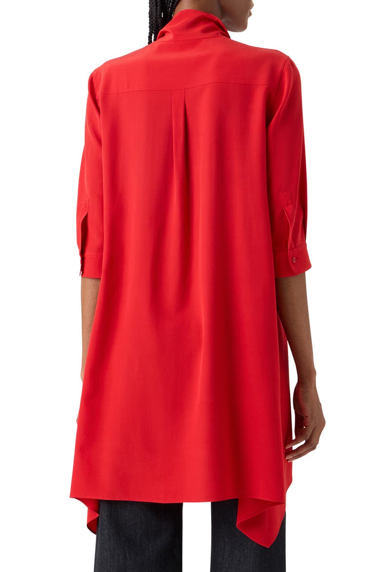Tie Neck Handkerchief Hem Silk Crêpe de Chine Top, Alternate, color, RED