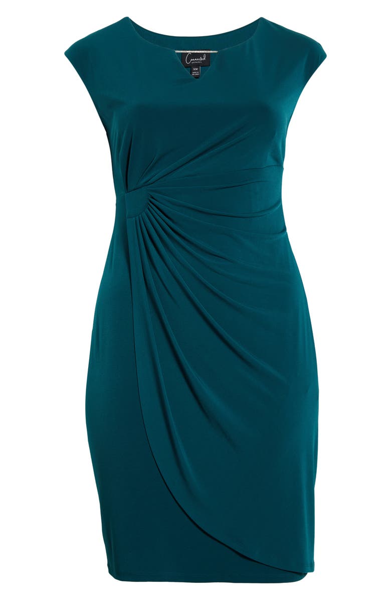 Connected Apparel Ruched Faux Wrap Cocktail Dress, Alternate, color, Deep Spruce