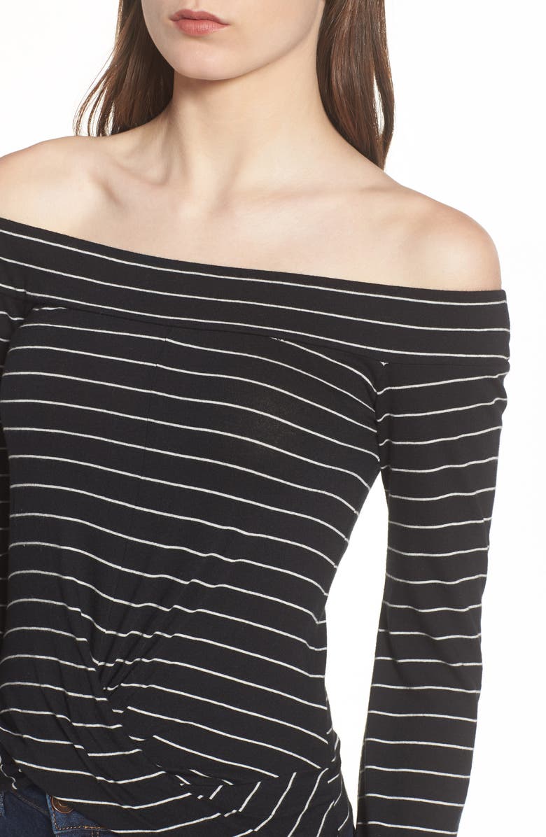 BP. Stripe Twist Front Off the Shoulder Top, Alternate, color,