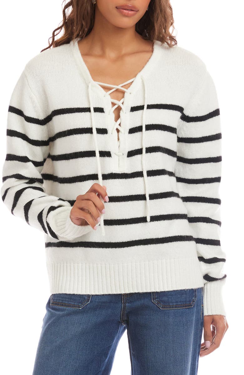 Karen Kane Stripe Lace-Up Sweater, Alternate, color, Stripe