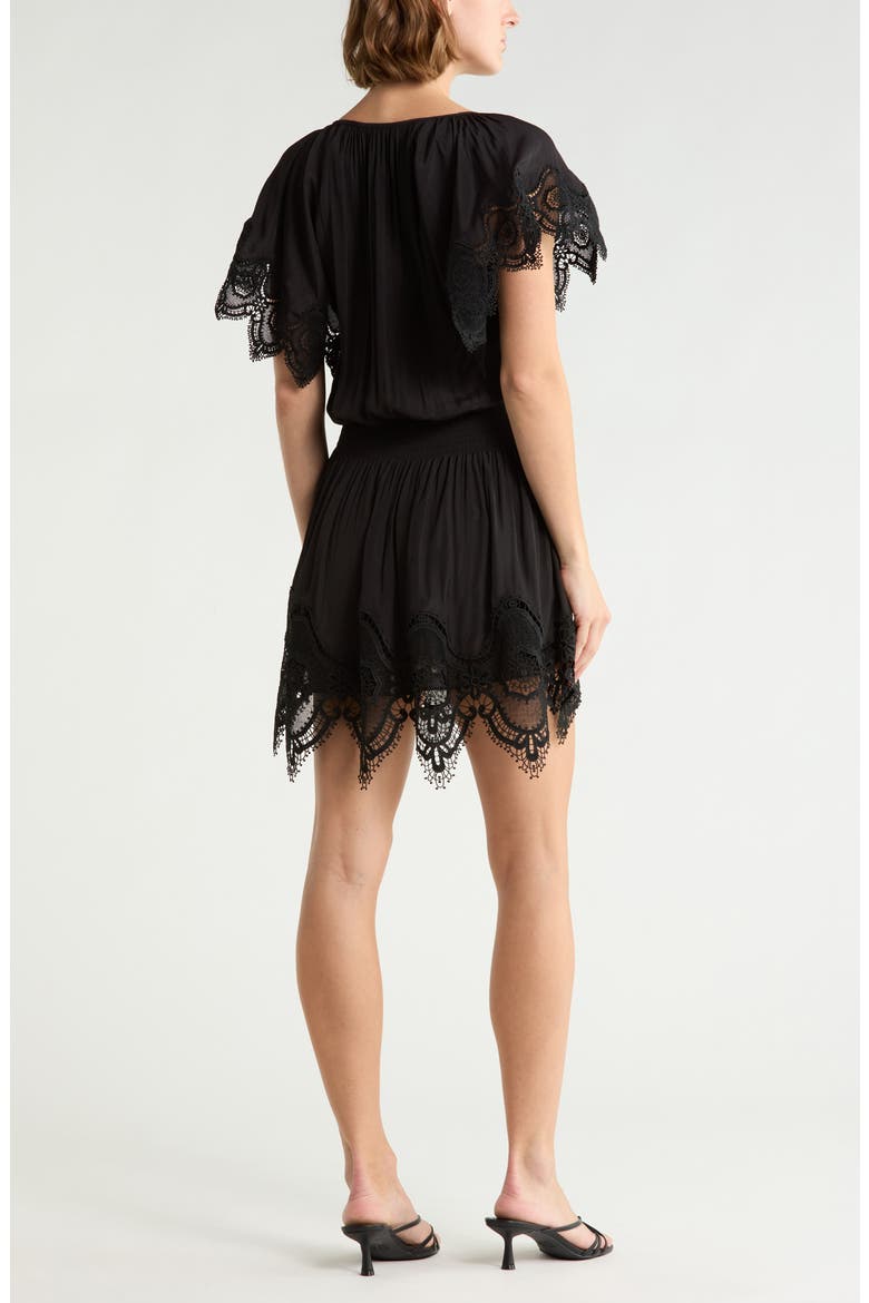 Arielle Lace Trim Short Sleeve Dress, Alternate, color, BLACK