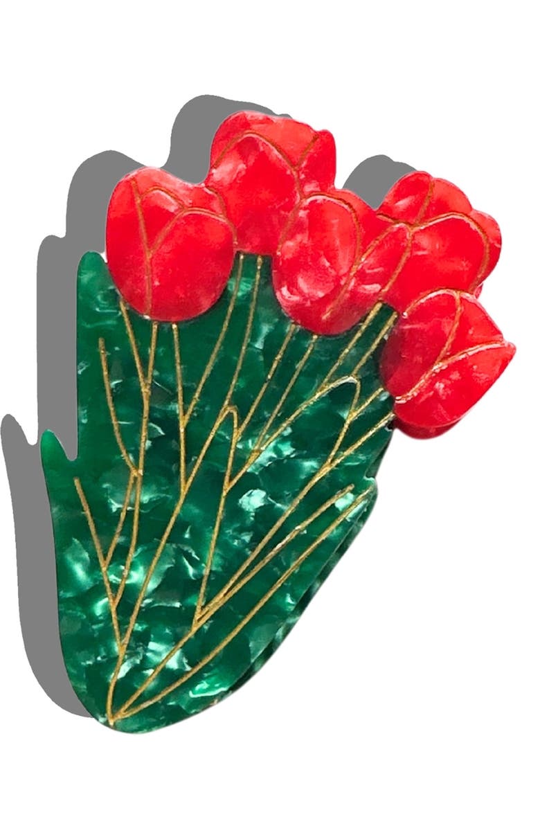 Solar Eclipse Hand-painted Tulips Flower Claw Hair Clip, Main, color, Red