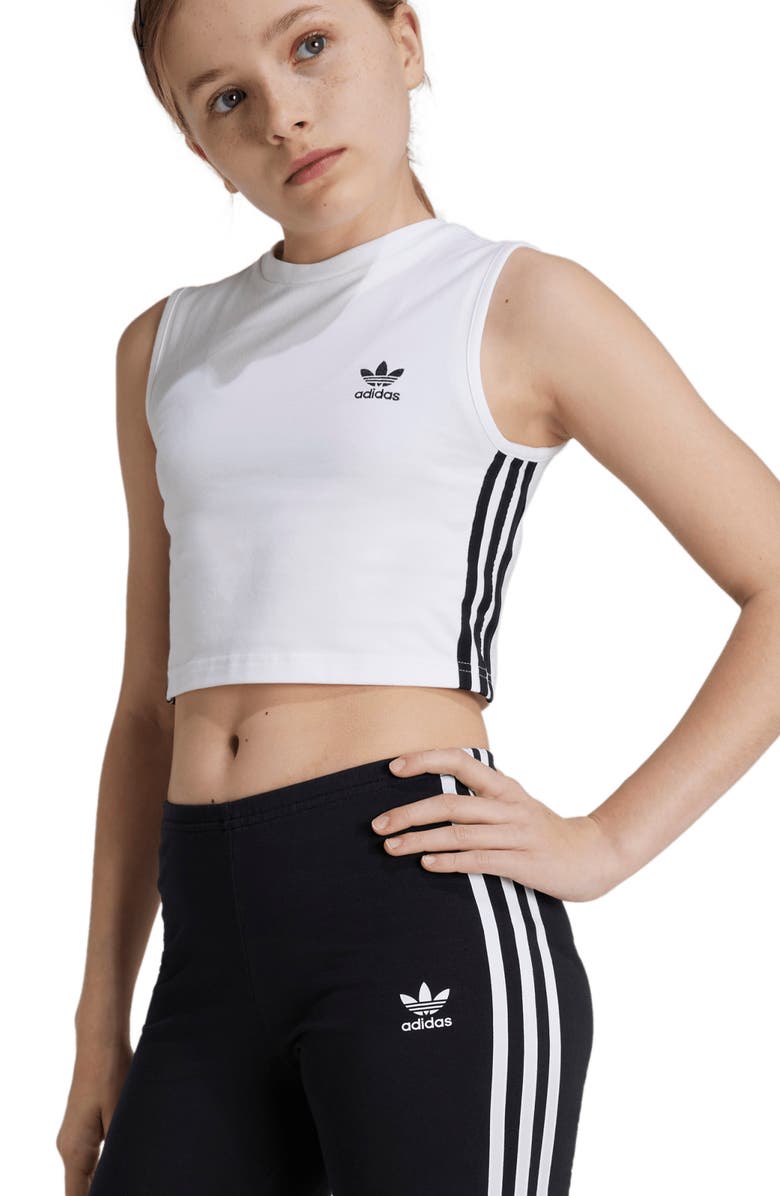 adidas Kids' 3-Stripes Crop Tank, Alternate, color, 