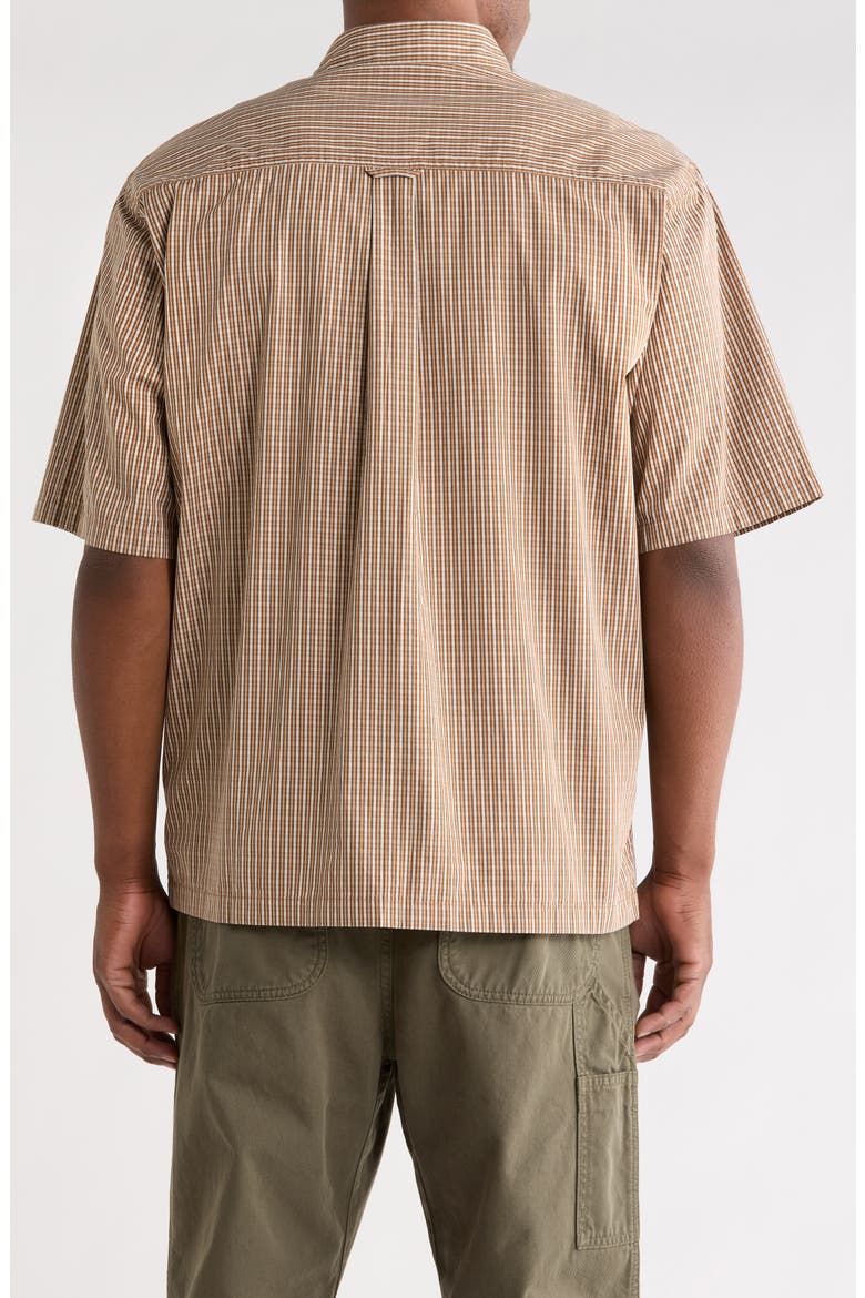 Groff Microcheck Short Sleeve Cotton Poplin Button-Down Shirt, Main, color, GROFF CHECK, HAMILTON BROWN