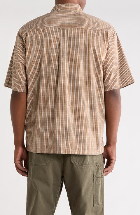 Groff Microcheck Short Sleeve Cotton Poplin Button-Down Shirt